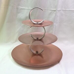 Vtg MCM PINK Anodized Aluminum REGAL WARE 3-Tier Serving Tray